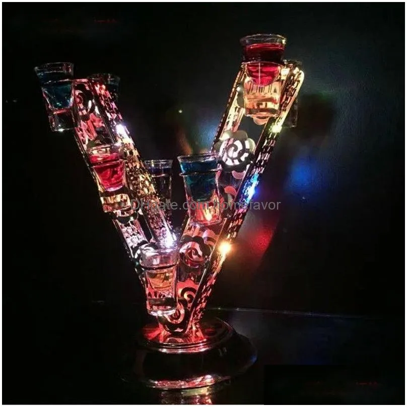  rechargeable luminous light up led love shaped cocktail cup holder red wine glass cup holder for club bar party decorations