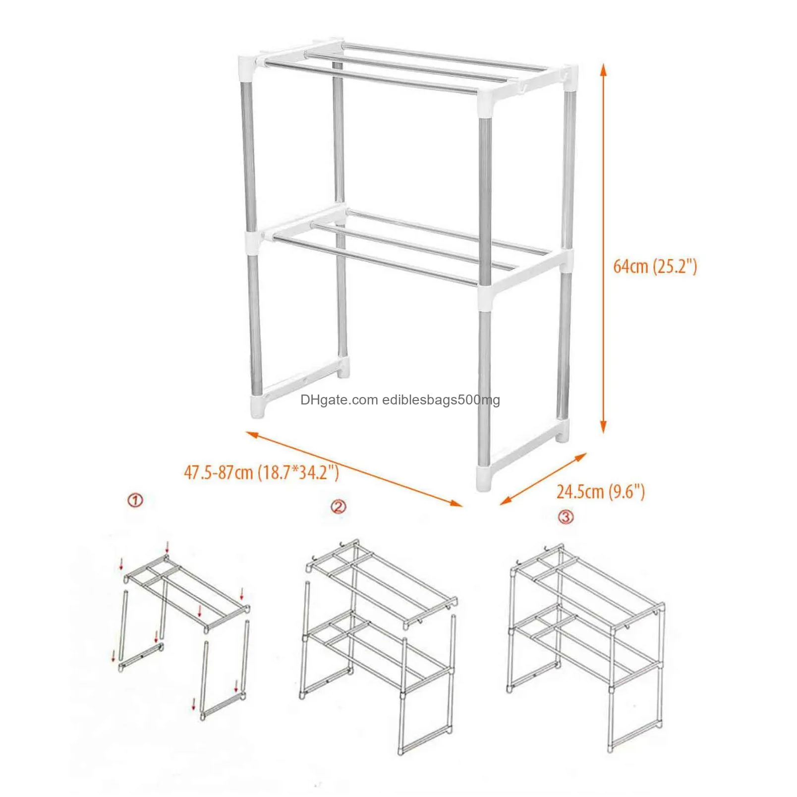 adjustable steel microwave oven shelf detachable rack kitchen tableware shelves home bathroom storage holder 211102