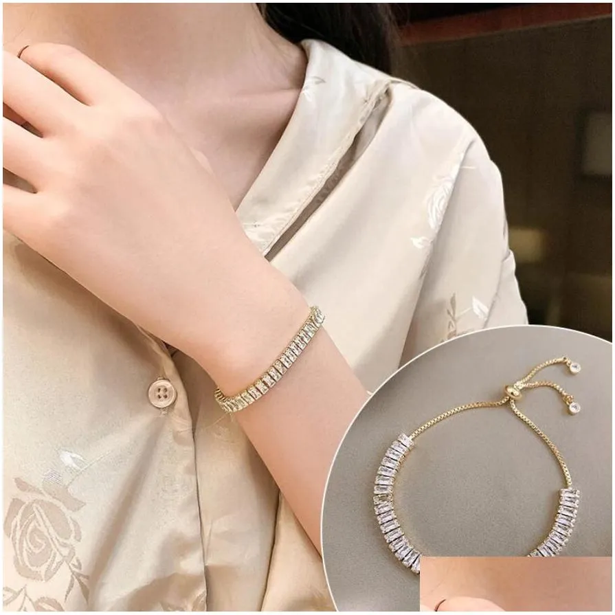 full rhinestone tennis bracelets chain for women sparking zircon jewerlly rose gold color handmade friends gift cute jewelry
