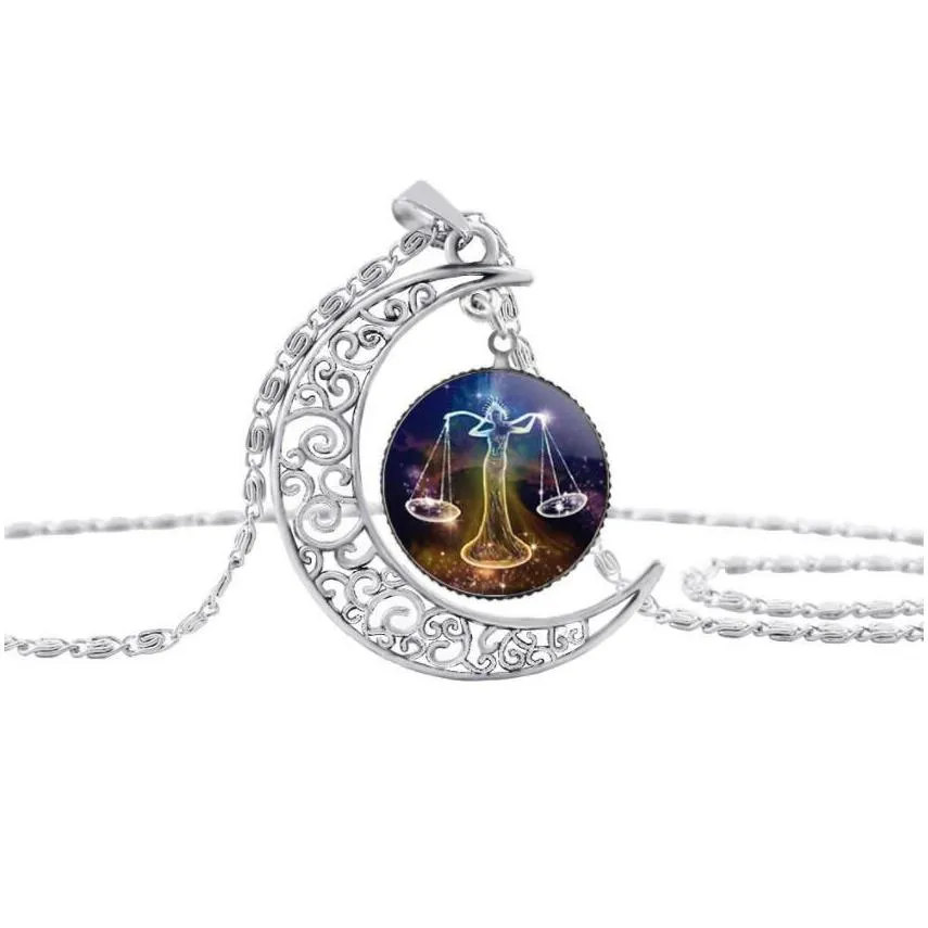 men`s women`s 12 horoscope zodiac sign time gemstone pendant necklace aries leo wholesale dropshipping 12 constellations jewelry dhl