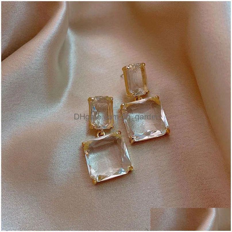 Transparent Glass Block Womens Earrings Luxury Party Jewelry Y Girls Unusual Christmas Earring Fashion Accessories Drop Deliv Dhgarden Otp1H