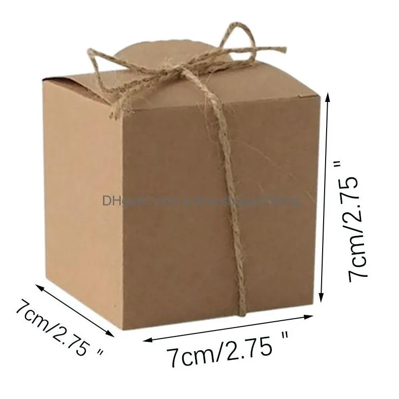 50pcs square kraft paper candy boxes with tag cardboard wedding party favor gifts box with rope baby shower birthday decor 220427