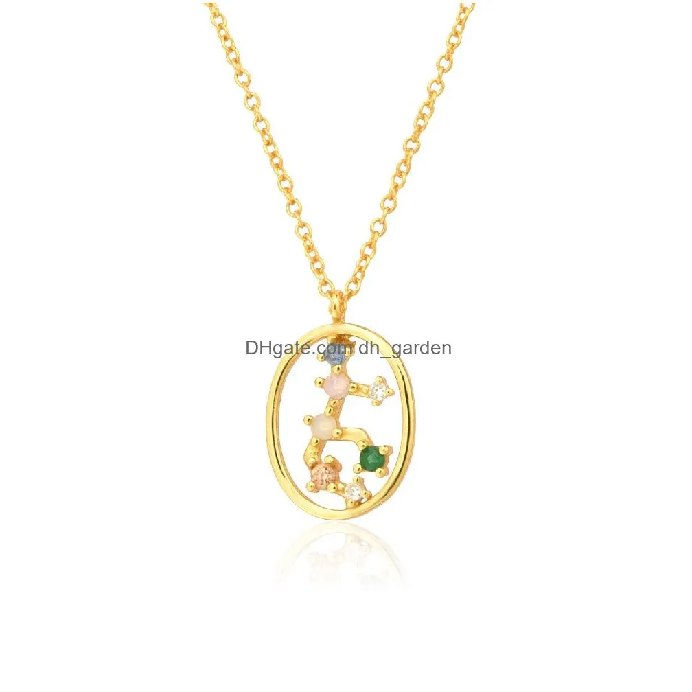 100% 925 Sterling Sier Spring Rainbow Cz Zodiacs Pendant Necklace 2021 Wedding Jewelry Fine Rock Punk Ovals Crystal Drop Deli Dhgarden Otwnj