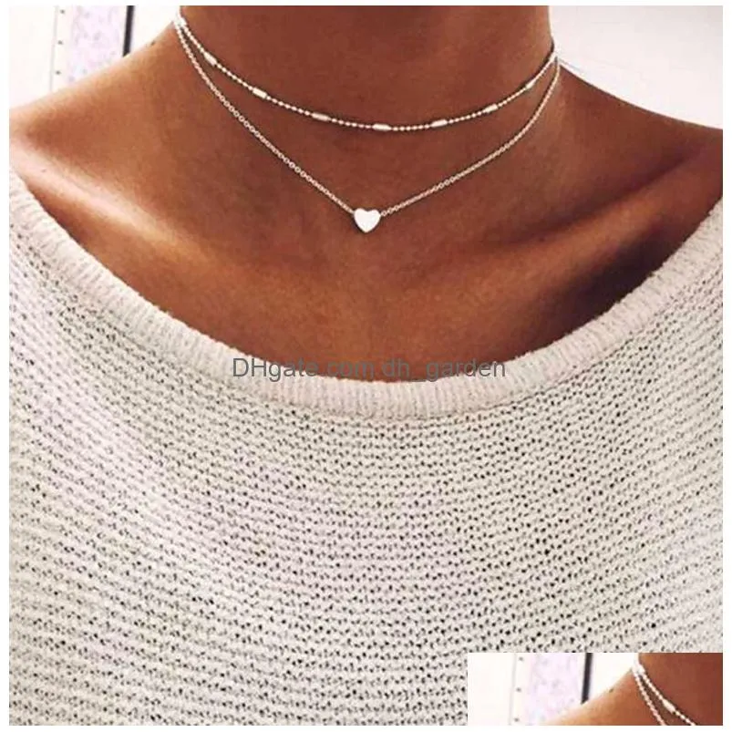 New Lovely Style 2 Layers Love Heart Adjustable Necklace Mtilayer Chain Choker Necklaces For Gift Pcs/Set Drop Delivery Dhgarden Otxgg