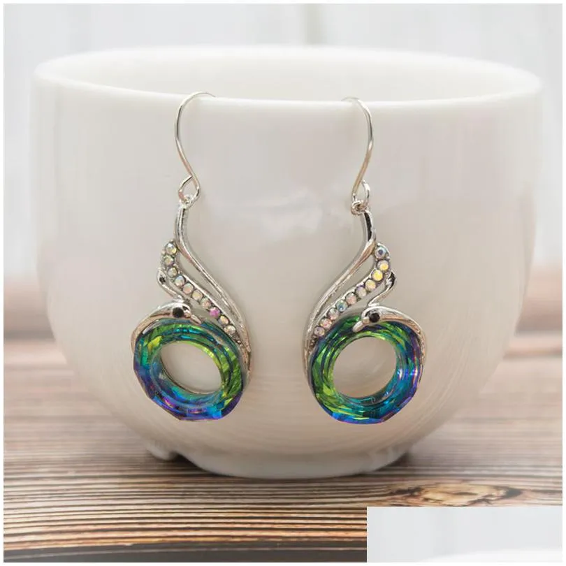 new bohemian ethnic colorful crystal dangle earrings fashion peacock phoenix statement earring daily wedding party jewerly gift