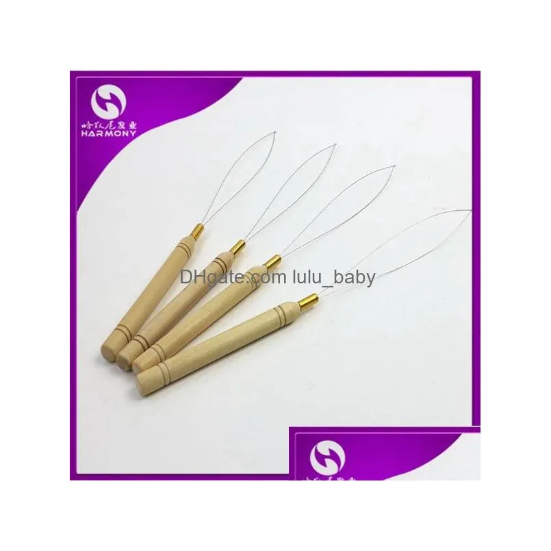  100 pcs loop pulling needle micro hair extensions tools for wooden handle threader