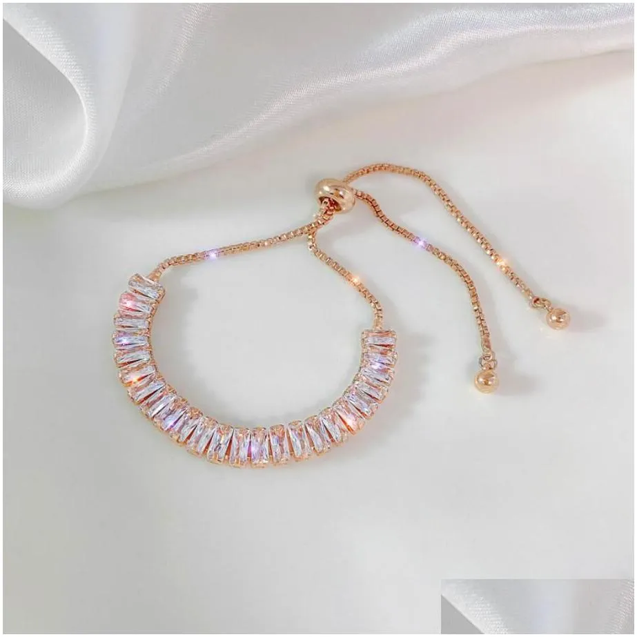 full rhinestone tennis bracelets chain for women sparking zircon jewerlly rose gold color handmade friends gift cute jewelry