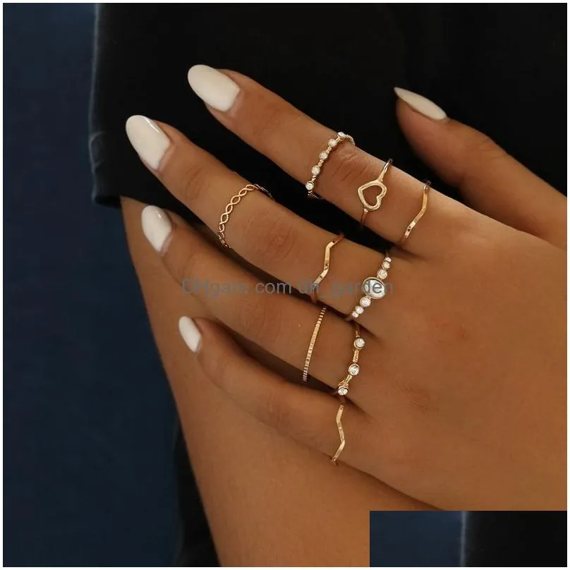 Punk Love Heart Ring Set 5Pcs Personality Temperament Zircon Sier Color Geometric Rings For Women Fashion Goth Jewelry Drop D Dhgarden Otkuw