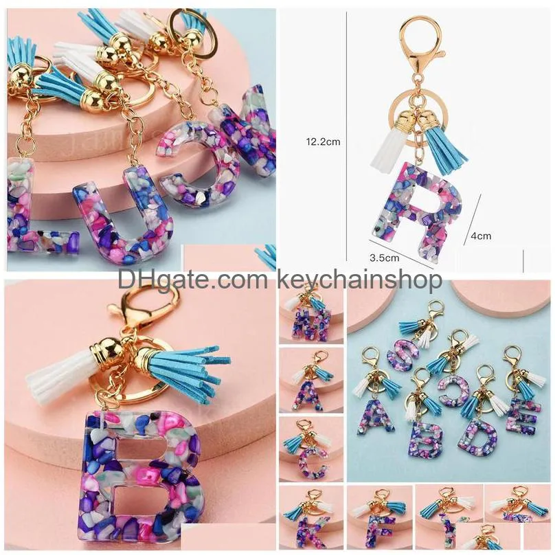 26 English Alphabet Keychain Beautif Fashionable Transparent Acrylic Crystal Tassel Pendant Bag Christmas Gift Qwe Drop Delivery Dh8Id