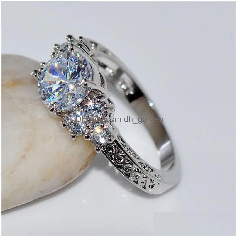 Fashion Sier Rings For Women White Zircon Stones Ring Bridal Wedding Jewelry Drop Delivery Dhgarden Otq7S