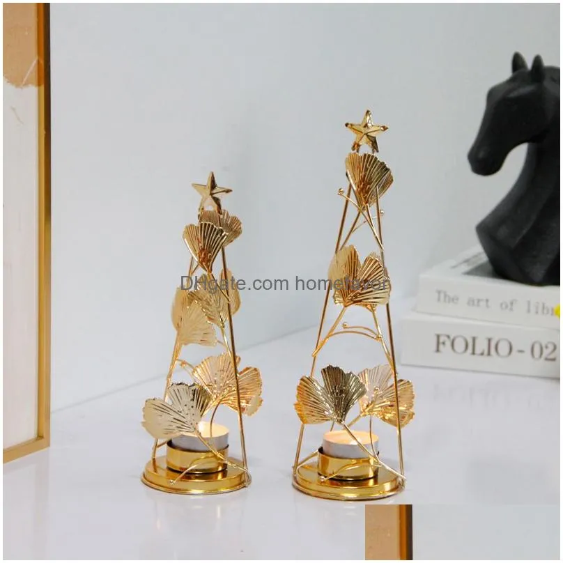 european style golden apricot leaf tree candle holder metal table centerpieces fragant candlestick for christmas wedding gift