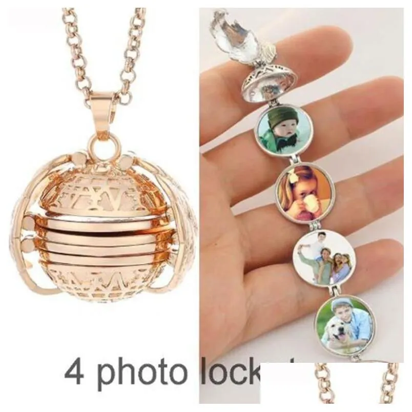 folding 4 photo locket magic expanding photos pendant memorable pendant necklace medallion angel wings heart pendant necklace 6 colors