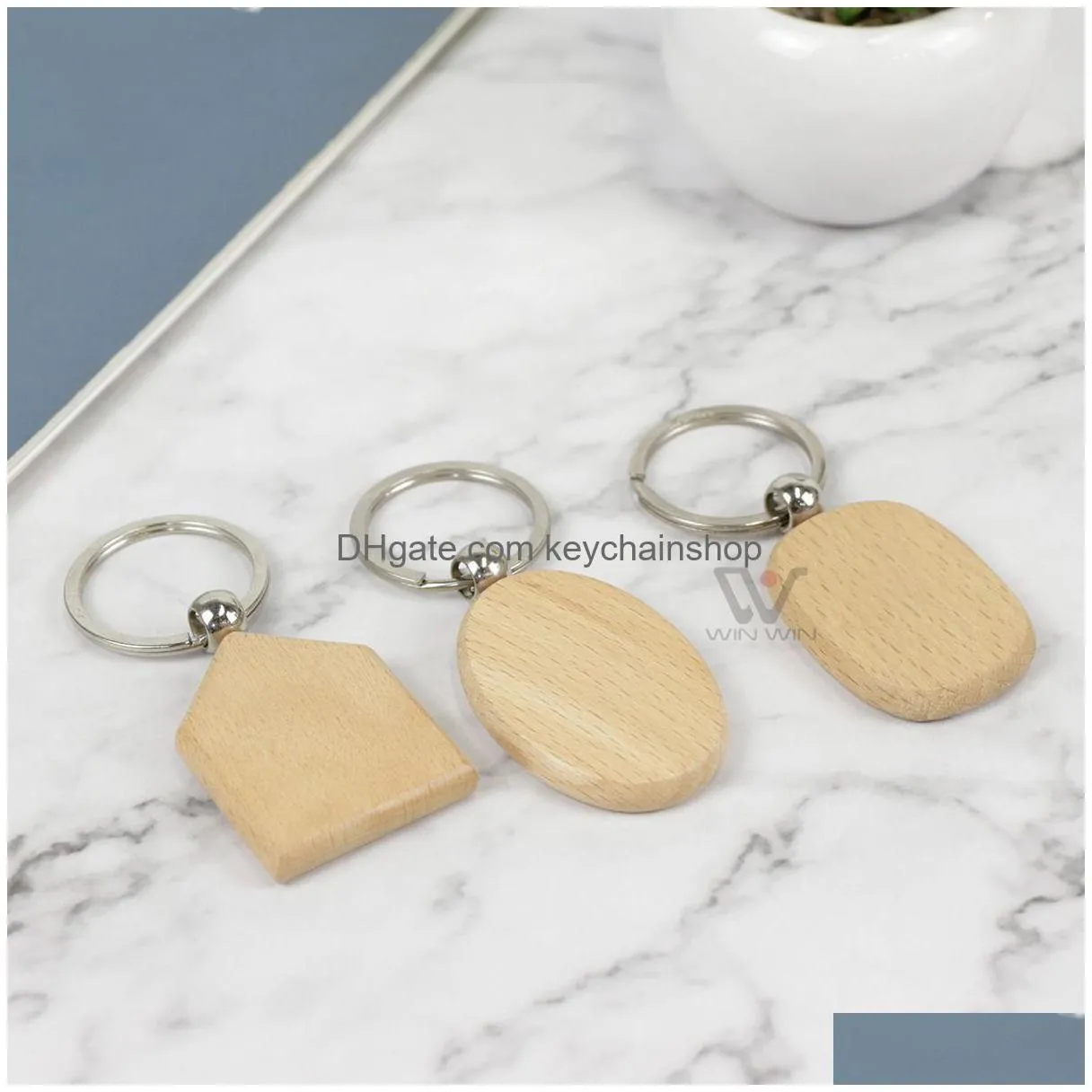 Blank Round Rec Wooden Key Chain Diy Pendant Wood Keychain Keyring Tags For Birthday Christmas New Year Gifts Fy5473 Tt1110 Drop Deliv Dh6Hc