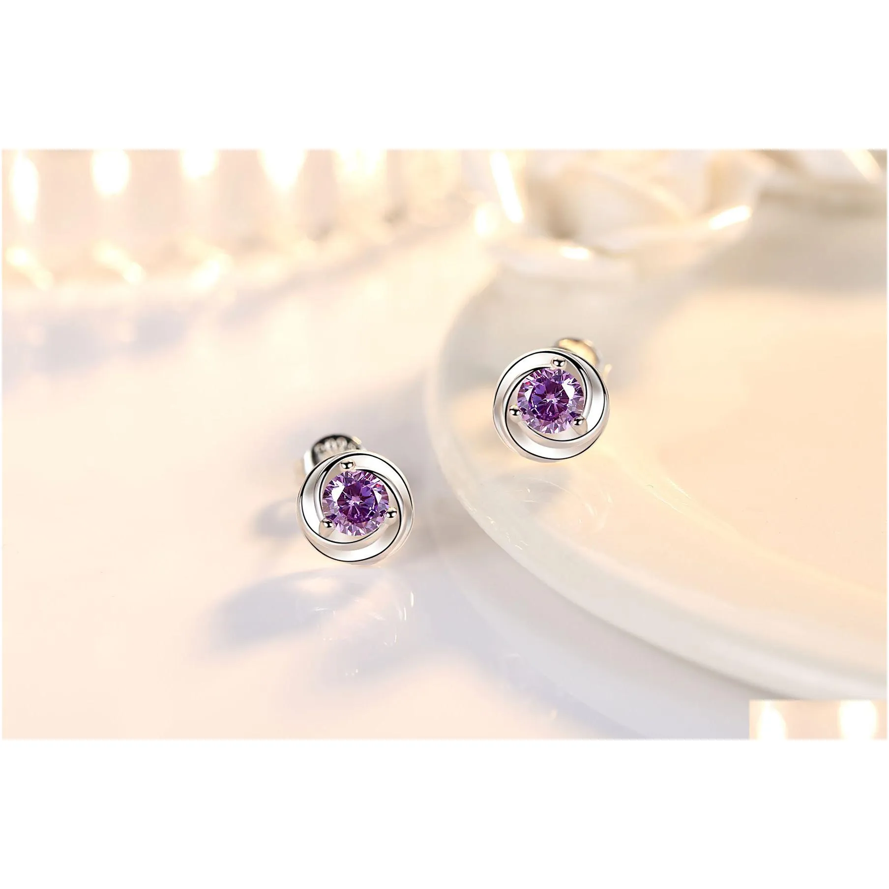 flower rotating love stud earrings purple crystal for women popular fashion peony rose ear lady accessories