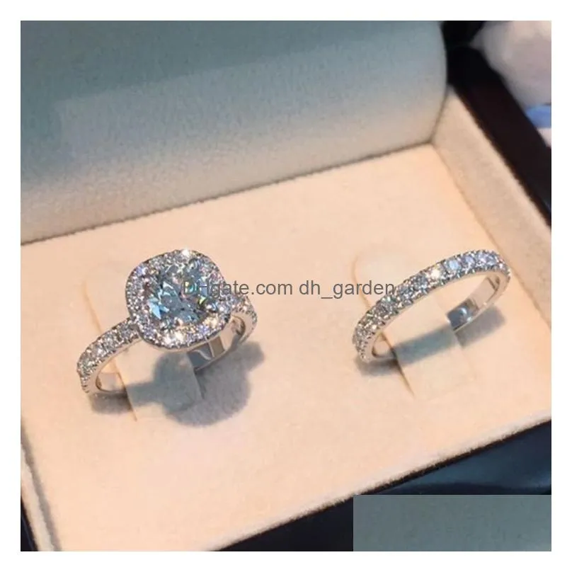 Rings For Women Couple Cubic Zirconia Square Ring Lovers Jewelry Bridal Wedding Engagement Romantic Luxury Bague Cc2384 Drop Dhgarden Otkme