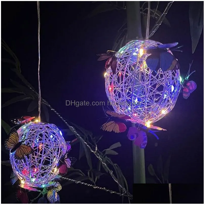 10pcs christmas decoration led solar aluminum wine ball lamp sinulated butterfly hanging ornament chandelier for party