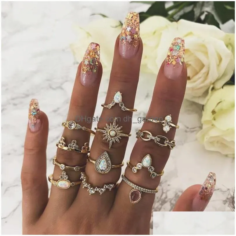 Star Ring Set Rings For Women Bohemian Jewelry Sets Anillo Bague Couple Pentagram Drop Delivery Dhgarden Otf4Z