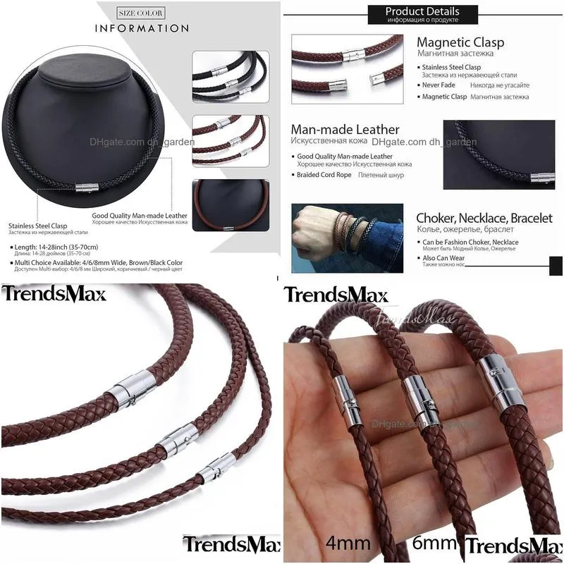 Classic Mens Leather Necklace Choker Black Brown Braided Rope Necklaces For Men Gifts Wholesale Drop Male Jewelry Drop Delive Dhgarden Otb8N