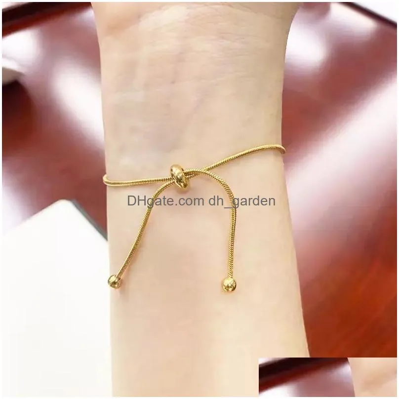 Simple Design Titanium Steel Pl-Out Adjustable Bracelet Gold Color Snake Chain Bangle For Women Girl Men Beads Jewelry Gift D Dhgarden Otpdk