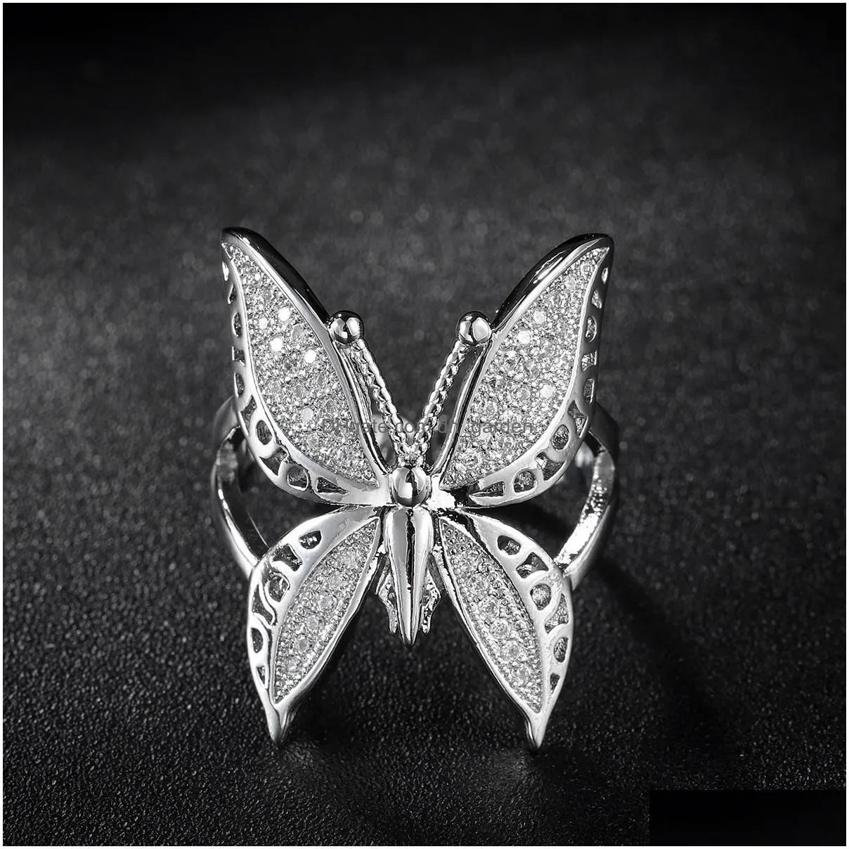 Cute Female Big Butterfly Zircon Stone Open Ring Simple Wedding Rings 925 Sterling Sier Love Engagement Drop Delivery Dhgarden Otvm6