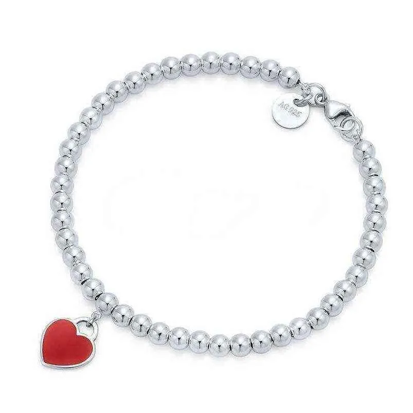 Charm Bracelets Classic S925 Sier Female Bracelets Enamel Blue Red Pink Heart Pendant Bead Bracelet Christmas Gift Designer Jewelry Y2 Dhk8K