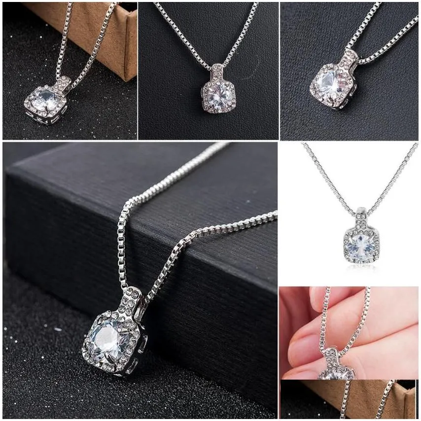 fashion classic silver box chain choker necklace clear zircon crystals pendant necklace for women jewelry valentine`s day gift