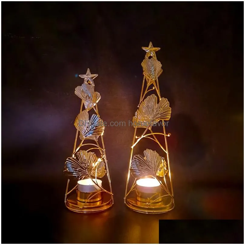 european style golden apricot leaf tree candle holder metal table centerpieces fragant candlestick for christmas wedding gift