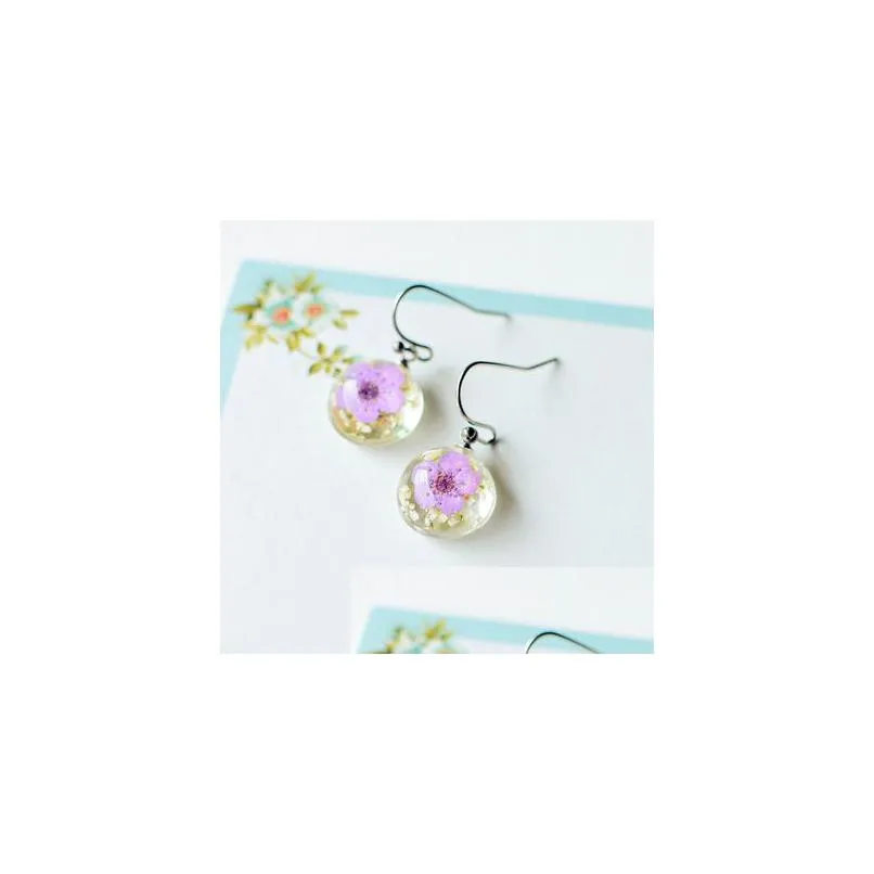 dandelion dried flowers dangle earrings 5 colors real daffodils flower earring glass ball pressed earing jewelry gift wholesale