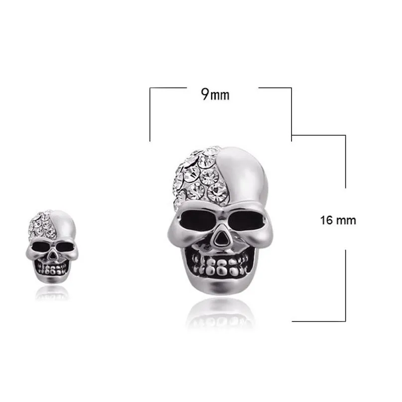 cool earrings punk fashion rose gold silver tone crystal diamond skull pierced ear stud earrings vintage jewelry halloween gifts