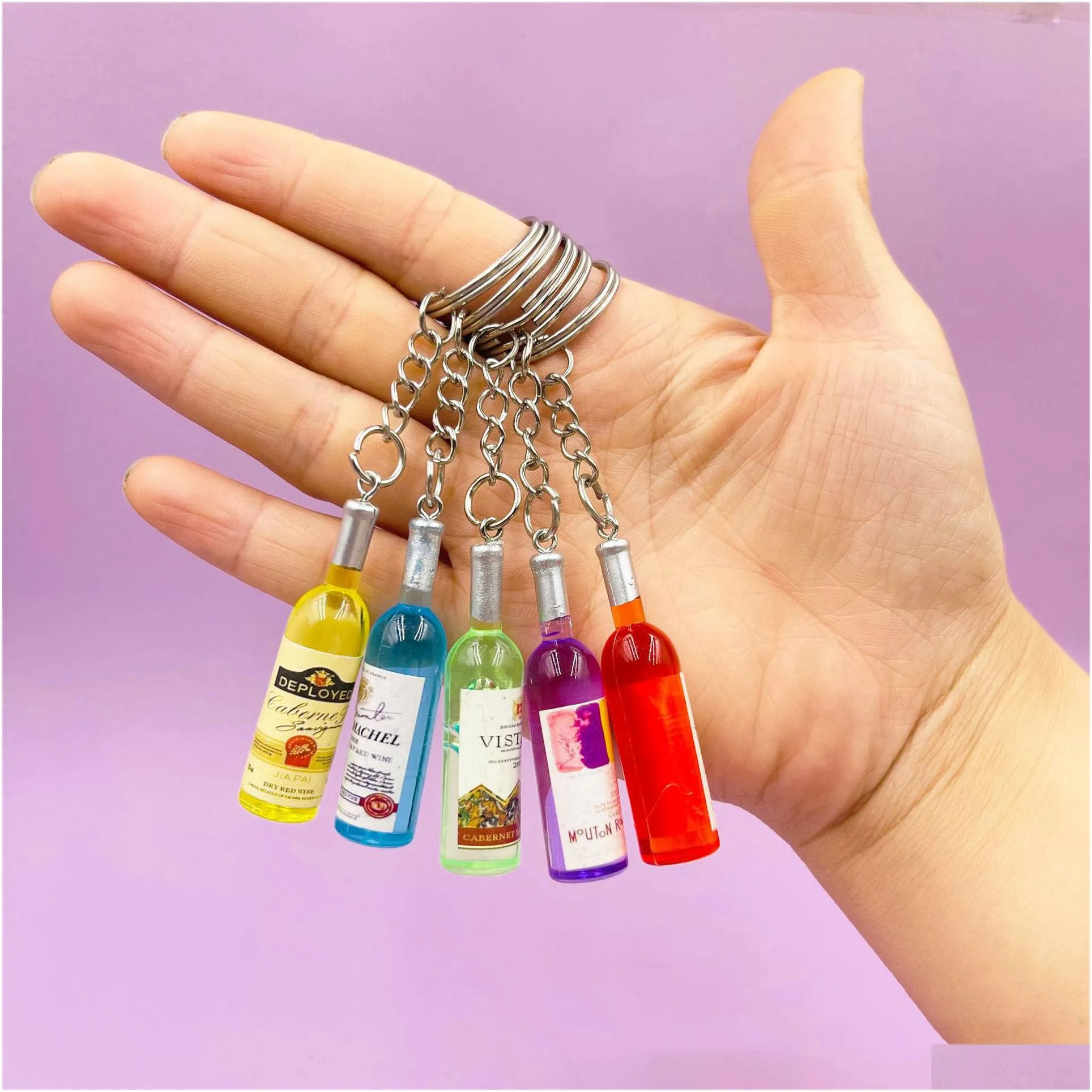 cute novelty resin beer wine bottle keychain assorted color for women men car bag keyring pendant accessories wedding party gift