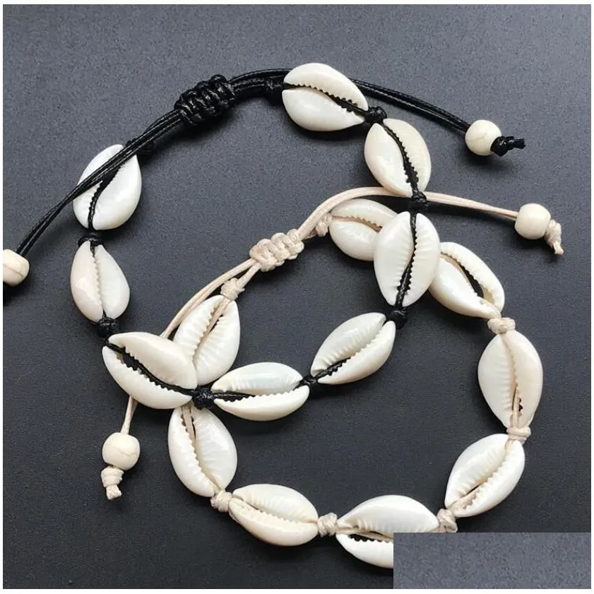 adjustable diy handmade shell weave rope chain bracelet for women bohemian ethnic shell bracelet holiday beach jewelry 10 colors