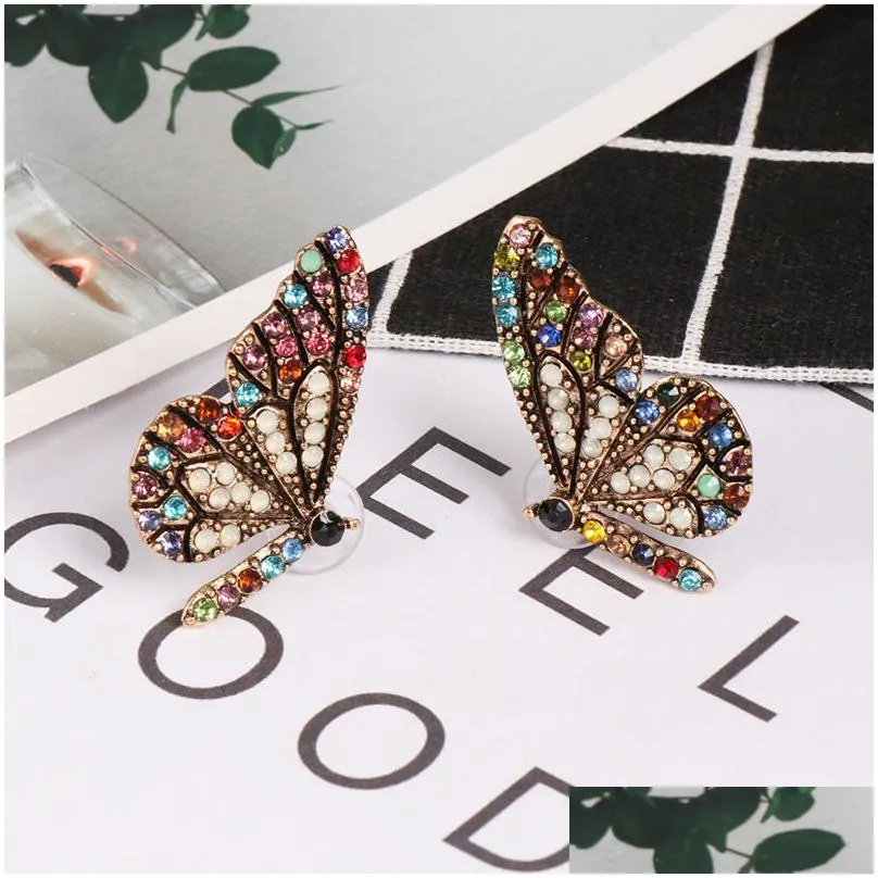 simple temperament butterfly metal dangle earrings female explosion models creative colorful handmade diamond earring