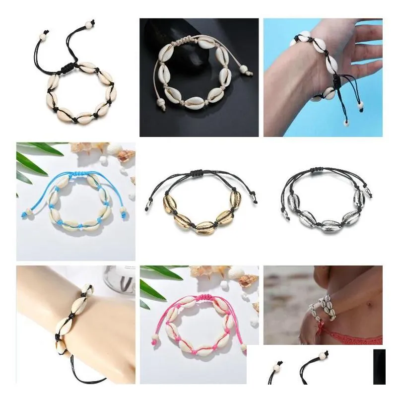 adjustable diy handmade shell weave rope chain bracelet for women bohemian ethnic shell bracelet holiday beach jewelry 10 colors