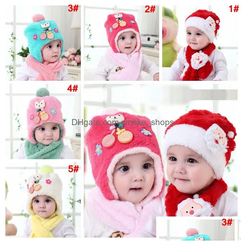 5style christmas hats scarf set plush santa claus cap christmas decoration boys girls cute hat scarves suit earmuffs 50pcs