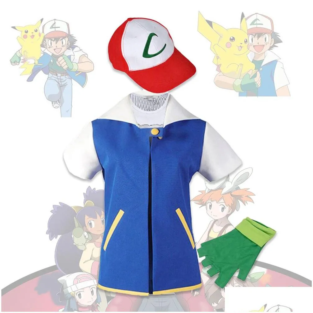 Anime Costumes Cosplay Kids Adts Halloween Ash Ketchum Costume Clothes Jacketgloveshatball Costumes Gift Drop Delivery Apparel Costume Otlm4