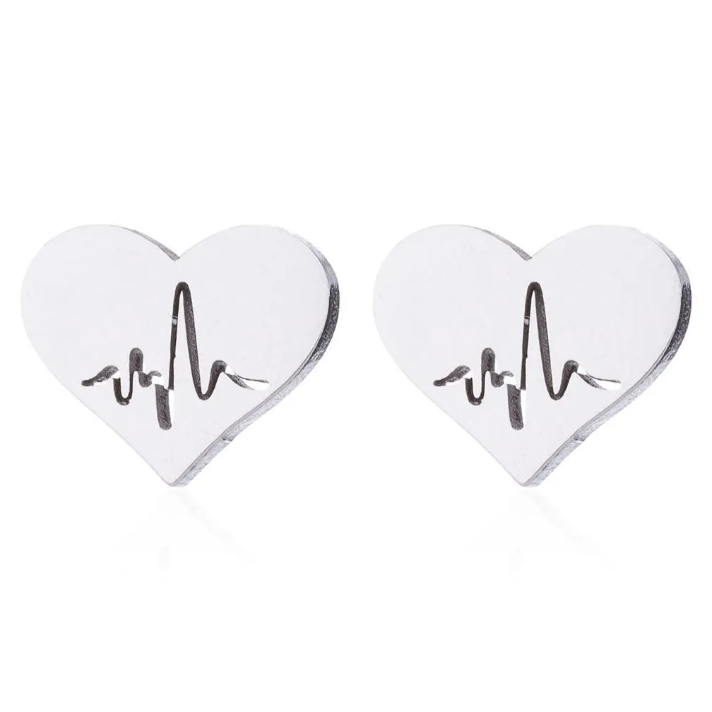 romantic peach heart electrocardiogram necklaces jewelry sets simple fashion heartbeat charm necklace earrings for women lovers
