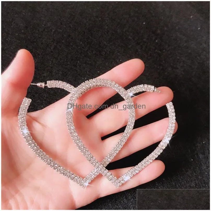 Big Heart Crystal Hoop Earrings For Women Bijoux Geometric Rhinestones Earring Statement Jewelry Drop Delivery Dhgarden Otefk