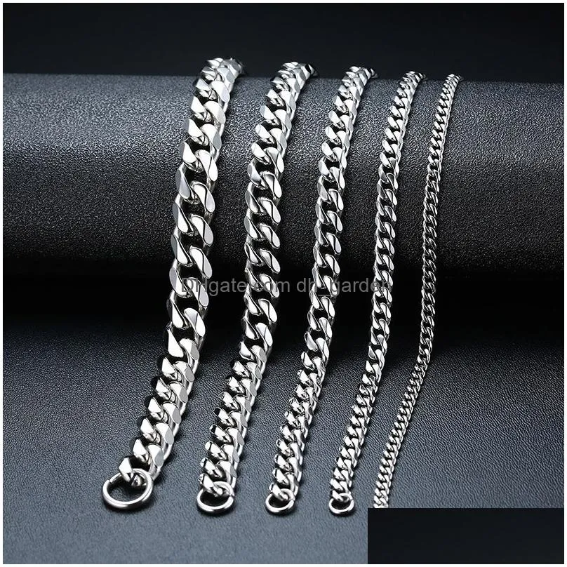 Mens 3-11Mm Stainless Steel Chain Bracelet Curb Cuban Link Bracelets For Women Uni Wrist Jewelry Drop Delivery Dhgarden Otkli