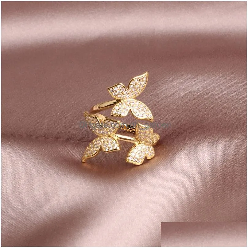 Fashion Jewelry Opening High-Grade Copper Inlaid Zircon Butterfly Ring Luxury Shiny Cocktail Party For Drop Delivery Dhgarden Otzfw