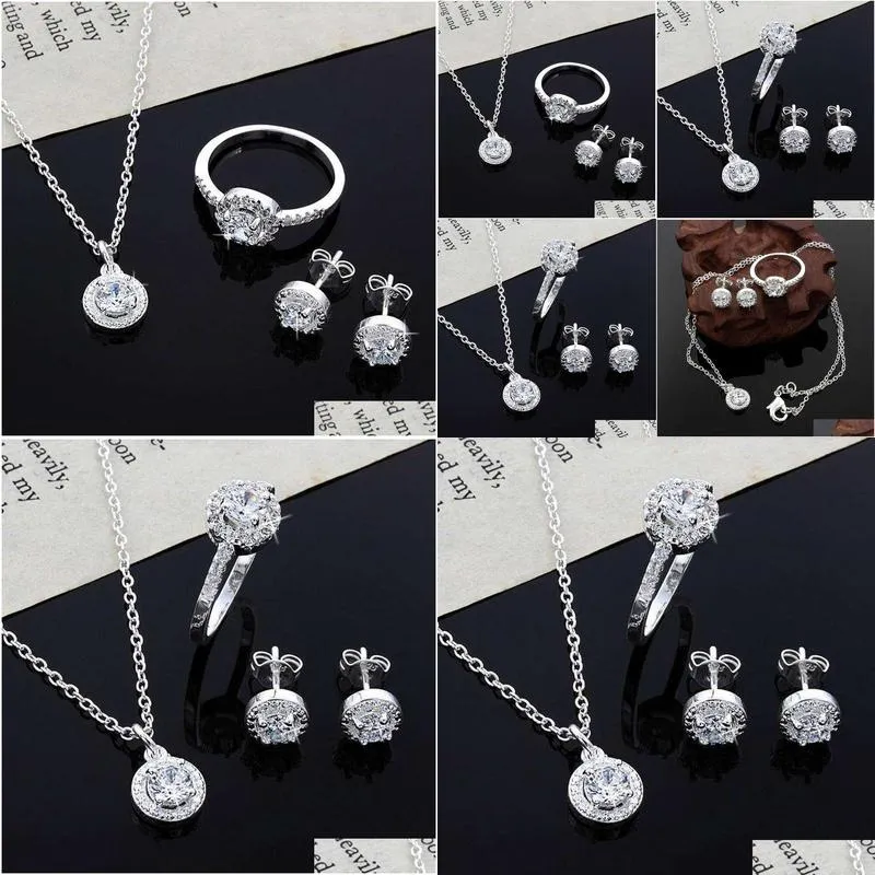 Other Christmas Gift High Quality Store New Womens - Noble Sier Plated Crystal Necklace Earring Ring Set Jewelry Drop Delivery Jewelry Otz3T