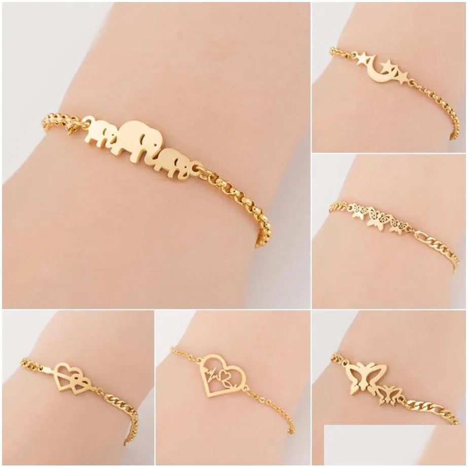 sexy stainless steel bracelets fashion trend bohemia chain elephant butterfly star moon loves bracelet for women jewelry gifts