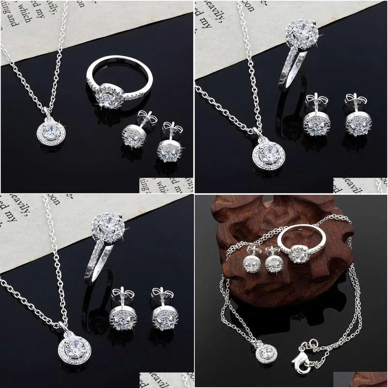 Other Christmas Gift High Quality Store New Womens - Noble Sier Plated Crystal Necklace Earring Ring Set Jewelry Drop Delivery Jewelry Otz3T