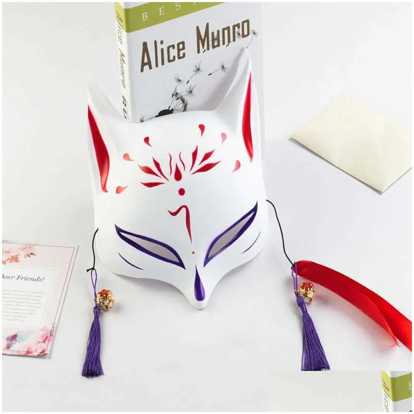 Party Masks Fox Mask Japanese Cosplay Masks Kitsune Half Face Pvc Festival Masquerade Party Halloween Rave Costume Drop Delivery Home Dh3Ms