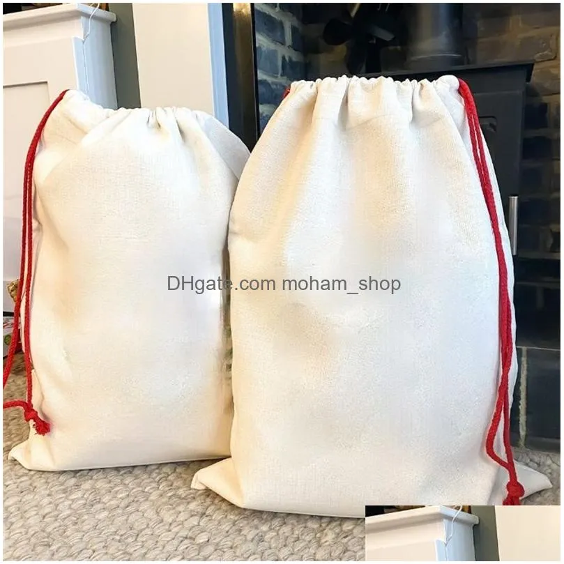 diy personalized sublimation printing fine linen christmas gift bags pocket drawstring pocket santa sacks bag