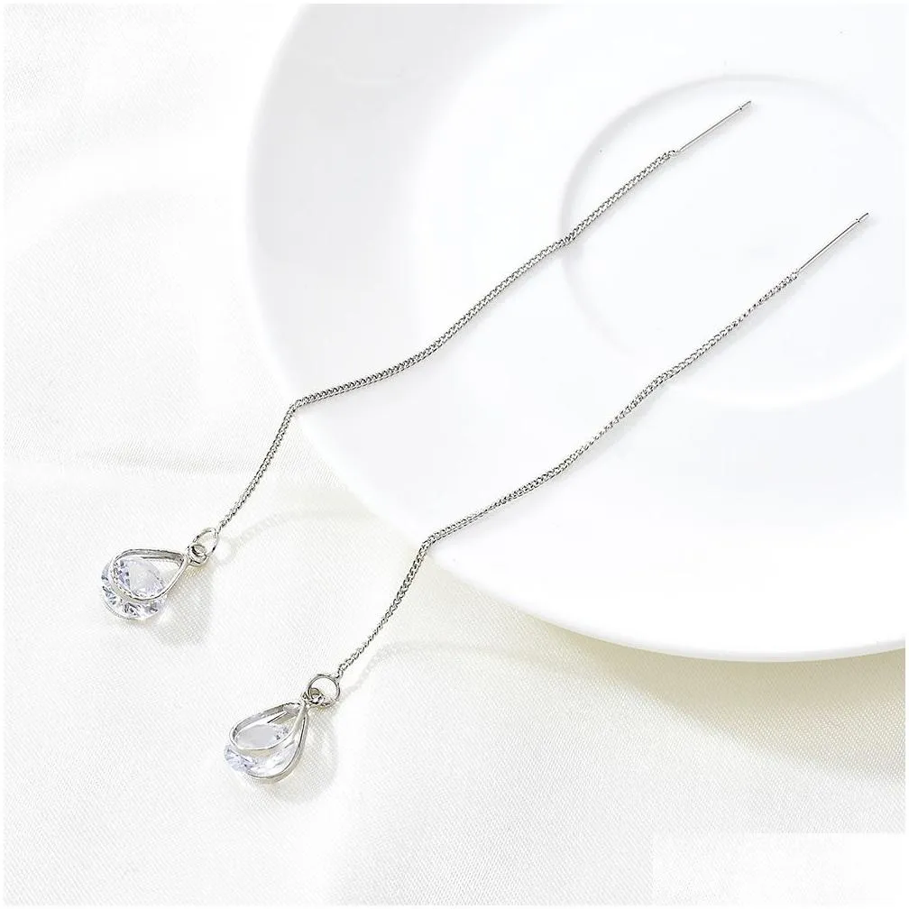 new fashion crystal jewelry long drop rhinestone tassel dangle earrings oorbellen brincos earring for women wedding