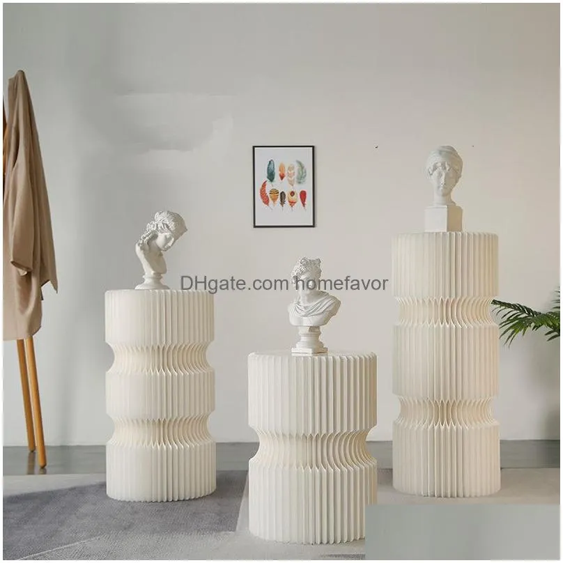 wedding decoration white hard paper folding cylinder pillars movable exhibition stand cake dessert rack columns for party