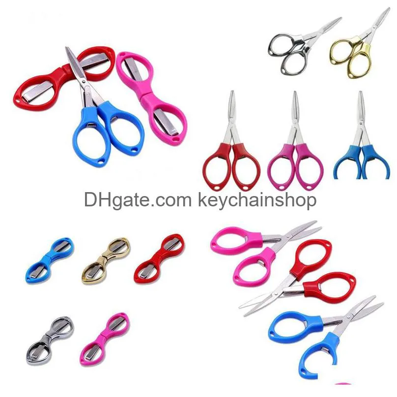 Folding Stainless Steel Scissors Fishing Scissor Keychain Cam Mini Cutter School Stationery Wholesale Drop Delivery Dhlfx