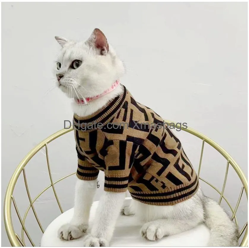 designer dog clothes brands dog apparel with classic jacquard letter pattern warm pet sweater for small medium dogs cat winter sweaters pets clothing coat brown