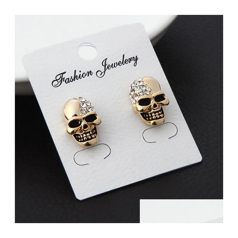 cool earrings punk fashion rose gold silver tone crystal diamond skull pierced ear stud earrings vintage jewelry halloween gifts