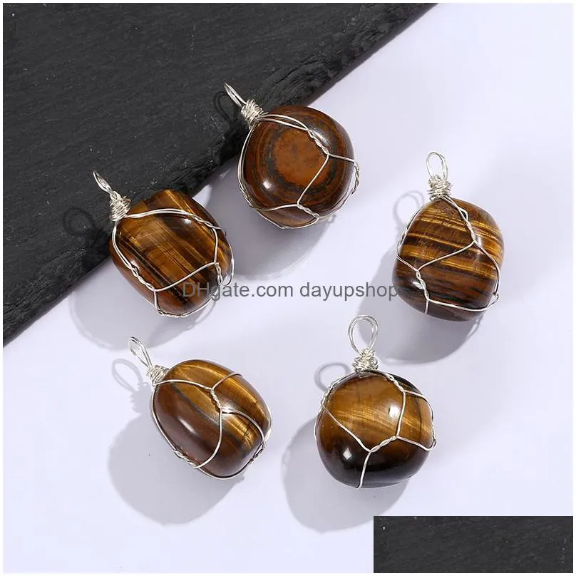 irregular natural stone charms tiger eye wire wrap quartz pendants for necklace jewelry making